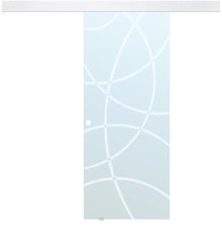 Vente-unique-Puerta corredera con aplique HEIDI - Altura 205 x Ancho 83 cm - Cristal templado