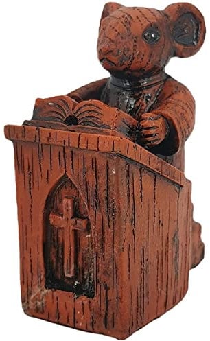 Church Mouse in the Pulpit, The Vicar in the Pulpit Wooden Church Mouse Statue Collectibles Figurines Christ Church Stand Mouse Statue