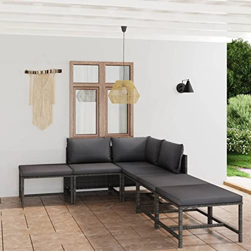 Yolola 6 Teilig Gartenmöbel Set Lounge Set Balkonmöbel Set Rattan Balkonmöbel Balkonlounge Gartenlounge Gartensofa Balkon Terrasse Terrassenmöbel Ecksofa Garten Grau