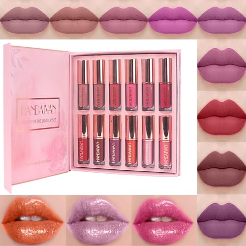Set di 14 colori di lucidalabbra, set regalo di rossetto opaco perlato, lucidalabbra antiaderente, rossetto liquido all'olio per le labbra