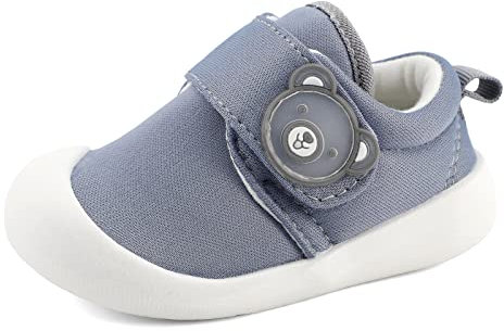 MASOCIO Zapatos Bebe Niño Niña Primeros Pasos Zapatillas Deportivas Bebé Calzado Antideslizante 6-12 Meses Talla 19 Gris (Talla Fabricante: CN 14)