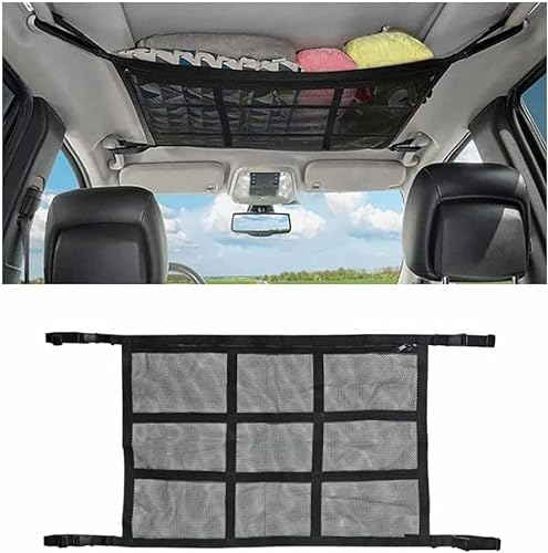 QYDKWK Doppelschicht Gepäcknetz Auto, Autodach Aufbewahrung für Decken, Universal Dach Autonetz Organizer Netz für Vier Dacharmlehnen, SUV, Jeep, Van und die Meisten Fahrzeugtypen, 78 * 52cm