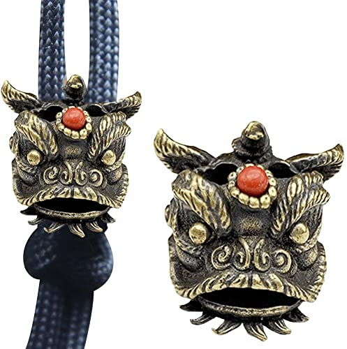 Wudaizhi Chinesische Löwen -tanzmesser -perlen Lanyard -anhänger EDC Outdoor Paracord Armbänder DIY Dach Seil Accessoires Messing Tierzauber