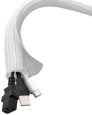 shinfly Guaina Nascondi Cavi 6mm-3m, Copricavo Elettrico Autoavvolgente Tagliabile ed Espandibile, Raccogli Cavi per Scrivania, TV, Computer, Ufficio, Casa, Auto - Bianco