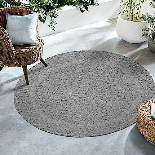 SIMPEX Outdoor Teppich, Grau, 200 cm Rund, Modern, Einfarbig, Küche, Balkon, Terrasse, Garten, Picknick