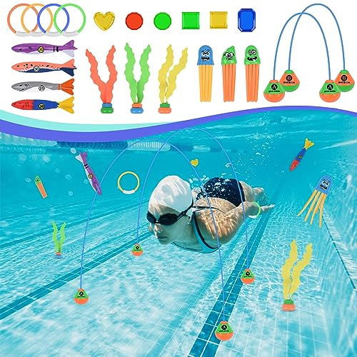 StarryTiger Pool Tauchen Spielzeug, 22 Stück Tauchringe für Kinder, Wasserspielzeug Kinder Outdoor Tauchringe, Schwimmspielzeug für Tauchtraining Poolparty Schwimmbad, Pool Spielzeug Kinder ab 4-10