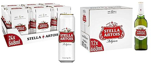 Stella Artois Premium Lager Beer Pint Cans 24 x 568 ml & Premium Lager Beer Large Bottle, 12 x 660ml