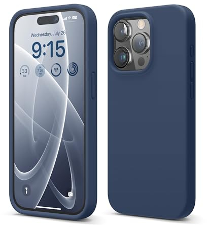 elago Flüssig Silikon Case Kompatibel mit iPhone 15 Pro Hülle, Premium Silikon Handyhülle, Ganzkörper Schutzhülle [4 Lagige Stoßfeste Struktur], Kratzfestes Weiches Mikrofaserfutter (Dunkelblau)