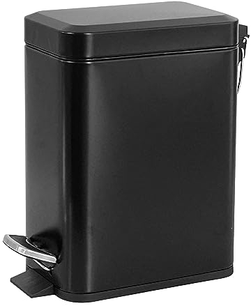 JM ·YIPENG Papelera de Baño 5L,Papelera de Cocina con Pedal Negra con Tapa de Cierre Suave,Papelera Rectangular Pequeña para Baño,Cocina,Dormitorio y Oficina