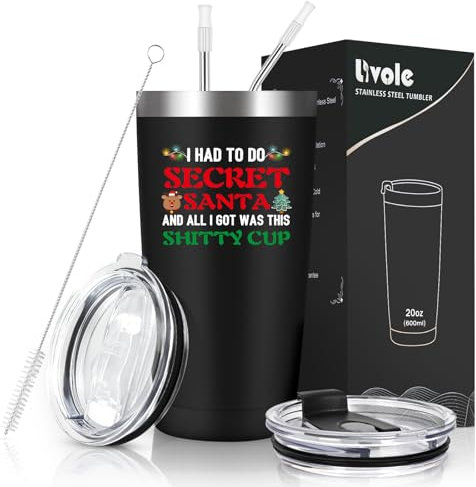 Livole Secret Santa Mug, Funny Secret Santa Gifts for Men, Him, Christmas Gifts for Men, Dad, Husband, I Had to Do Secret Santa and All I Got was This Shitty Mug, 20oz 600ml Insulated Travel Mug