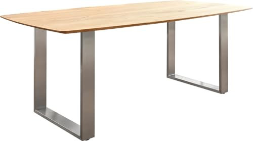 DELIFE Esszimmertisch Edge Boot Eiche Natur 200x100 Edelstahl Schmal Schweizer Kante Esstisch