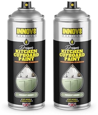 INNOV8 COATINGS DESIGNER KITCHEN CUPBOARD SPRAY PAINT - DIY - NO PRIMER OR TOP COAT - SATIN Finish – 1 x 400 ml - Peridot Green - Fast Dry - CABINET, FURNITURE, WOOD, MDF, PLASTIC & METAL