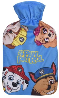 Take Care La Paw Patrol Wärmflasche mit Bezug, Wärmflasche für Therapie, Warmwasser, Gummi, kalt, Winter, Kinder, Erwachsene, Blau