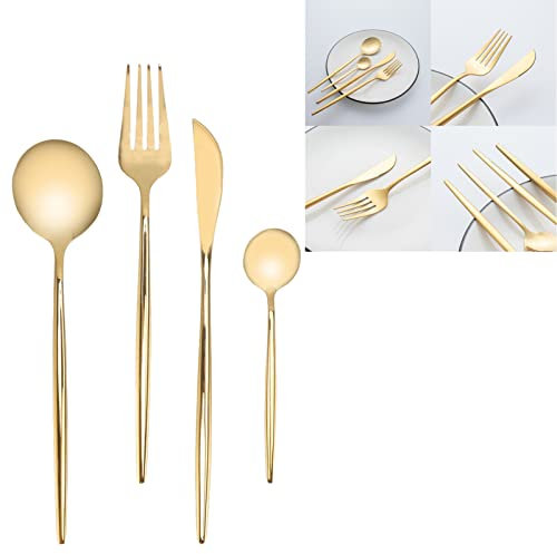 Topyond Juego De Cubiertos Dorados De 24 Piezas, Que Incluye Cuchillo, Tenedor, Cuchara, Cubiertos De Acero Inoxidable Inoxidable, Cubiertos para Banquetes De Boda En Casa