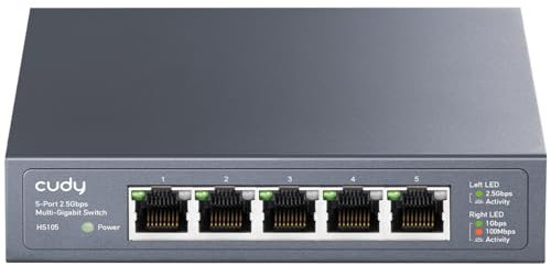 Cudy HS105 Switch Ethernet, 5 Porte Ethernet RJ45 Da 2,5 Gbps, Rilevamento Loop, Risparmio Energetico 802.3az, Montaggio A Parete/Da Tavolo