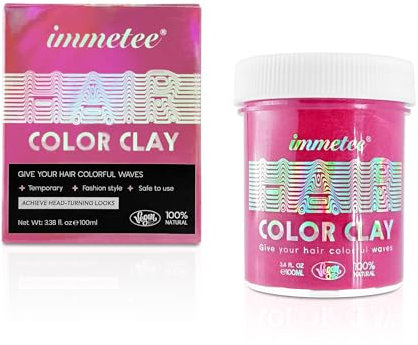 immetee Cera de Color Para El Pelo Rosa,Tinte Temporal Pelo Mujer y Hombre,Cera Color Pelo Temporal Para Adultos y Niños,Hair Color Clay Para Fiestas,Cosplay y Halloween.Rosa Rojo(3.38 Fl Oz/100ml)