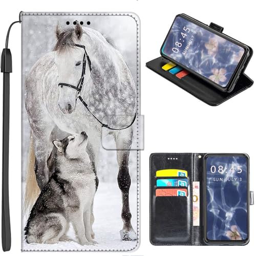 U.DARELIKE Hülle für iPhone 12 / iPhone 12 Pro, PU Leder Flip Cover mit Kartenfach und Ständer, Tiermuster, Muster 6, Schwarz