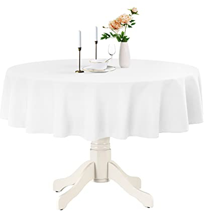 Romanstile Tischdecke rund 140 cm Weiss abwaschbar und wasserabweisend Weihnachten Tischtuch Tischwäsche Table Cloth für Party,Cafe,Restaurant,Hotel,Esszimmer,Garten,Outdoor,Draußen,für 4 Personen