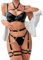 Avidlove Damen Dessous Set Latex Sexy Reizwäsche Halloween Kostüm Leder Unterwäsche Push up Bügel-BH Festival Outfit Lingerie 6-Teiliges Set Schwarz M