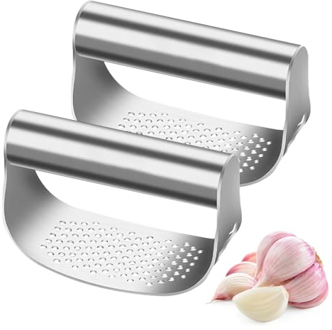 Upgrade 2024 Prensa de Ajos de Acero inoxidable, Picadora de Ajo de Acero inoxidable Resistente, Picadora de Ajos con Pelador y Cepillo de Limpieza para Picar Ajos, Utensilios de cocina (2 unidad)
