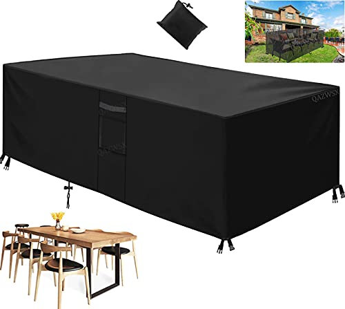 Abdeckung für Terrassenmöbel für den Außenbereich, 150 x 150 x 76 cm, 420D, strapazierfähig, wasserdicht, Gartenmöbelabdeckungen für rechteckige, quadratische Tische, winddicht und schwarz, große