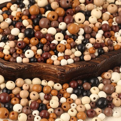 HERZONE ca.1200pcs vintage holzperlen runde 6mm 8mm 10mm Holz Perlen zum Auffädeln für DIY Schmuck Herstellung (dunkel-mix)