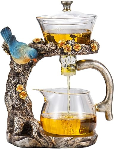 WIHXES Juego de tetera magnética de cristal con infusor – Juego de té semiautomático de Kung Fu – Capacidad de 400 ml – Oro