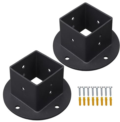 2 Pack Deck Post Bases, Mounting Bracket Square Fence Pole Flange Base Heavy Duty Post Base, Black Fence Post Holder Support Base For Square Wooden Posts, Mailboxes, Railings
