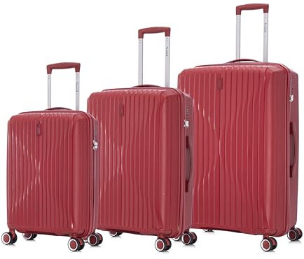 CELIMS - Set de 3 Valise Cabine + Moyenne + Grande en Polypropylène | Modèle 2025 | Taille 55+65+75cm | Serrure TSA | 8 roulettes 360 | Rouge