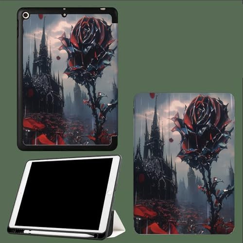 Retro Anime Case for iPad 9th Generation 2021/ iPad 8th Generation 2020/ iPad 7th Generation 2019,Smart Magnetic Cover with Pencil Holder,Auto Wake/Sleep Dark Castle