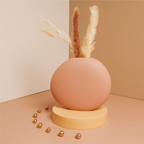 CLARALUNA Bonbonnière de mariage, grand vase rond lisse en porcelaine rose poudrée avec fleurs et pampas, 20 x 5,7 x 17 cm