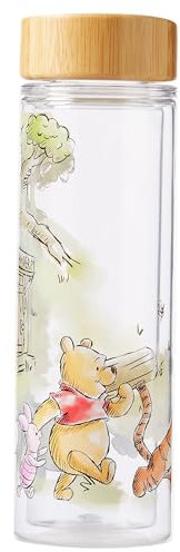 Disney Store Official Gourde Winnie l'Ourson, 577 ml, avec Porcinet, Tigrou et Bourriquet, gourde en plastique avec couvercle en bambou