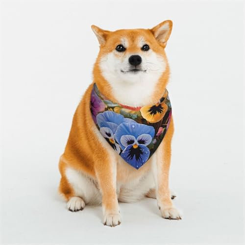 Hunde-Halstuch, Stiefmütterchen, Blumen, verstellbar, Haustierhalstücher für Hunde, Weihnachten, Haustier-Schal, Dreieck-Lätzchen, Halstuch, weich, atmungsaktiv, Welpen-Bandana für kleine, mittelgroße
