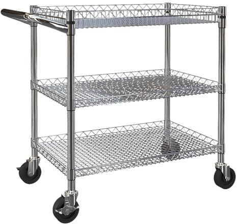 BPT Servierwagen mit Rollen, 3 böden Teewagen, Hotelrestaurant-Küchenwagen (Silber-(500KG))
