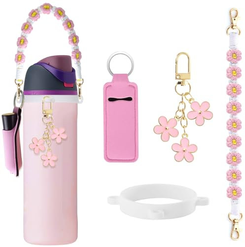 Pink for Owala Water Bottle Accessories Water Bottle Handle Strap for Owala 24 oz 32oz 16oz, Stanley 30 oz 40 oz, Fit for All Water Cups/Tumbler/Insulated Bottles 12 oz - 60 oz, Chapstick Holder