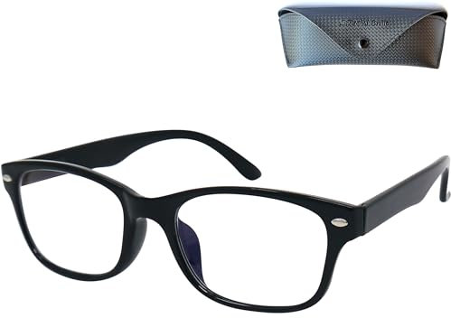 Mini Brille - Lunettes de Lecture avec Verres Rectangles, Monture en Plastique (Noir), Etui Lunettes Vintage Gratuit, Lunette Homme et Femme +1,5 Dioptrie