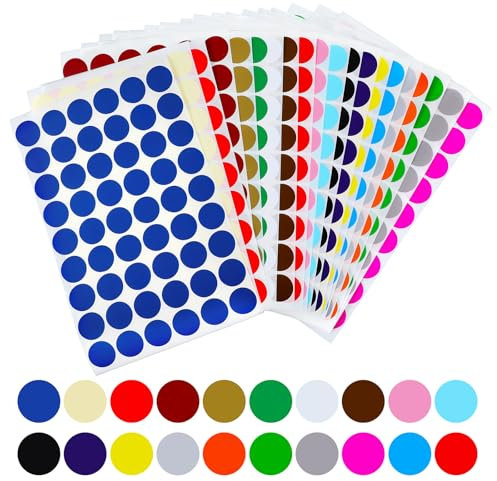 1080 Stück Klebepunkte Bunt, 20mm Runde Punktaufkleber Markierungspunkte Etiketten Punkte Aufkleber Mini Sticker