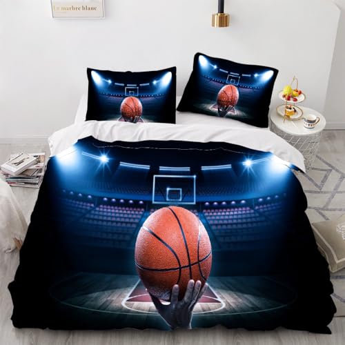 Bettbezug 155x220 Basketball Bettwäsche Set 3Teilig Mikrofaser Bettwäsche für Teenager NBA mit Reißverschluss Frühling und Sommer Bettwäsche-Sets