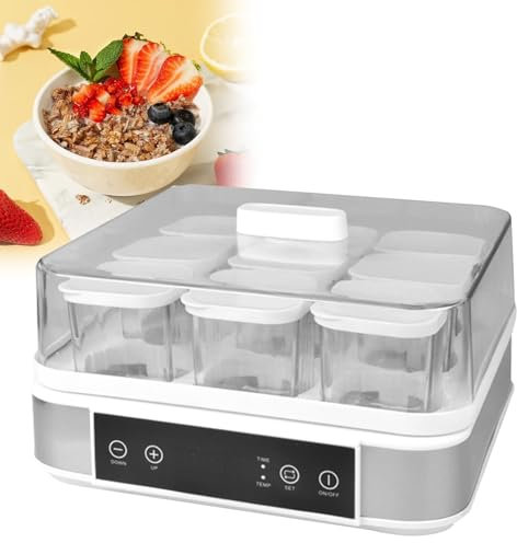 Yogurtera casera, yogur casero fácil y natto, con 9 tarros de cristal, control de temperatura y tiempo ajustables, para preparar postres caseros frescos