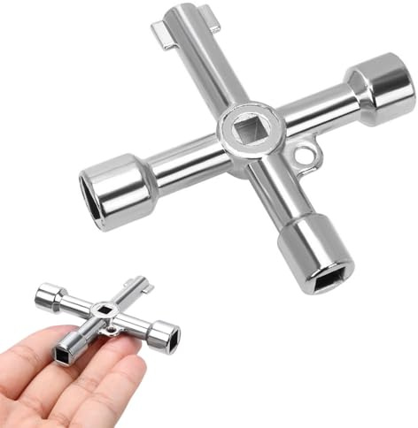 Fogcosy 1 Pcs Panel Key - 4-Way Utility Gas Meter Box Keys, Silver Electric Boxs Key, Triangle/Square/Panel Cross Holes for Gas, Valve, Spigots, Faucet, Electrical Cabinet Opening