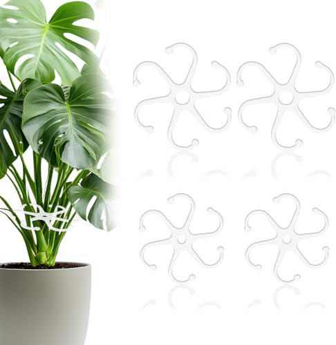 BOXOB 4pcs Plant Stem Support, 2 Sizes Acrylic Plant Stem Holder Monstera Support Stabilizer Monstera Climbers Hooks Climbing Trainer Accessories for Indoor and Outdoor Houseplants Flowers Growth