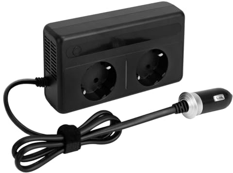 300W Wechselrichter, DC 12V zu AC 240V Stromumwandler, Auto Spannungswandler mit 2 Steckdosen und 4 USB Ports Schnelles Aufladen, von Laptop, Konsolen und Mehr