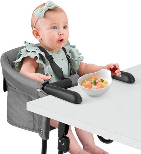Tischsitz Baby mit 5-Punkt-Sicherheitsgurt Tragbarer Baby Hochstuhl Schnelle Anpassung Sicherheitsgurt und Tragetasche für Tischdicken von 2,5 bis 7,5 cm (Grau, ohne Tablett)
