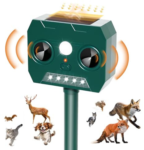 RAYGARD Repulsif Chat Exterieur, 2025 Ultrason Solaire Répulsif pour Chiens Imperméable IP45 12m 120° Répulsif Animaux Jardin avec Lumière LED pour Martres Chats Chiens Renards