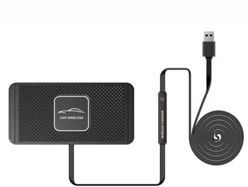 VOBOR Induktive Ladestation Auto, 10W Rutschfestes Kabelloses Auto Ladegerät, Universelles Autoladegerät für Mobiltelefone, Kopfhörer und Geräte, die kabelloses Laden unterstützen (USB 1m)