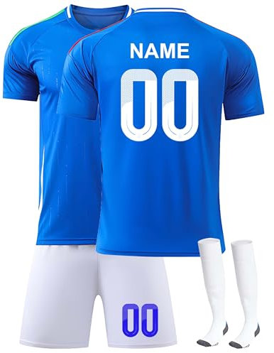 Personalisierbares Kinder Fußballtrikot Set 2024/2025 mit Namens-/Nummernaufdruck – T-Shirt, Shorts und Stutzen – Für Jungen und Mädchen Italien-Trikot