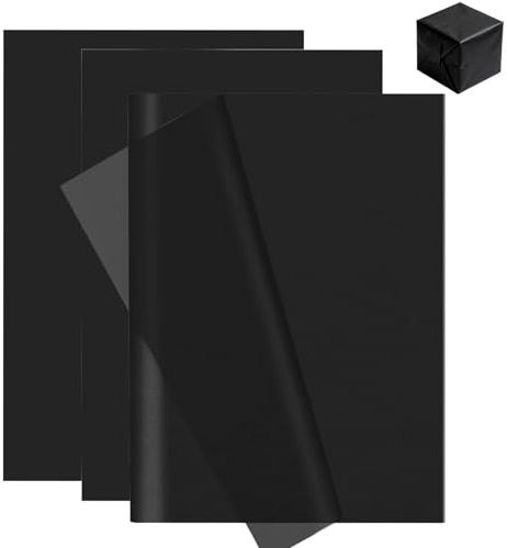 Gykutix 100 Blatt Seidenpapier Schwarz Geschenkpapier 50 x 35cm Seidenpapier Großpackung Schwarz für Geschenkverpackungen Füller, Kunsthandwerk, Geburtstag, Halloween