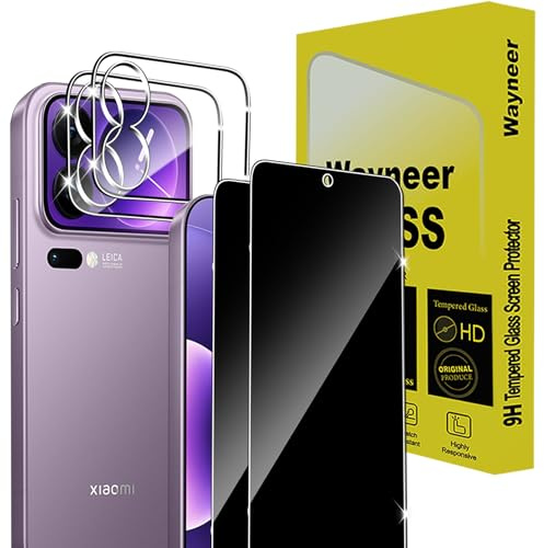 Wayneer Protector de Pantalla de Privacidad para Xiaomi Mi 17 Pro Max, 2 Piezas Cristal Templado + 2 Piezas Protector de Lente de Cámara, 9H Anti Espía Vidrio Templado
