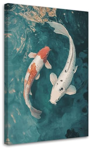 Feeby Wandbild - Wohnzimmer Modern Deko - Koi-Fische Japanisch - 70x100 1tlg - Bilder Leinwand - Bild auf Leinwand Schlafzimmer - Leinwandbilder für die Wand - Canvas Painting - Fotokunst