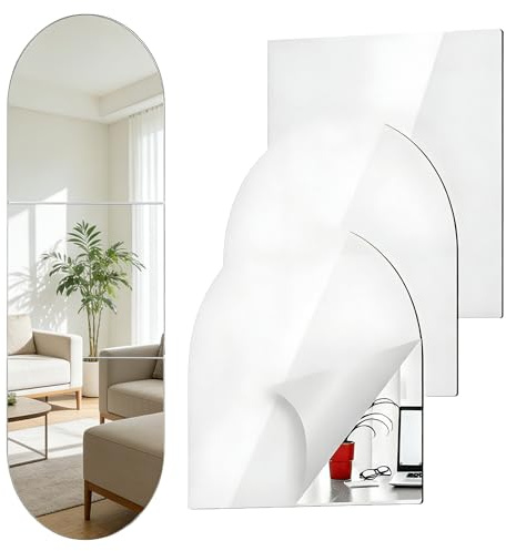 Kiswleon 3PCS Self Adhesive Mirror 30*40cm,Arched Stick on Mirror 2mm Thick,Acrylic Stick on Mirrors for Walls,Full Body Length Mirrors Tiles Self Adhesive for Wardrobe Doors,Bathroom,Bedroom,Hallway